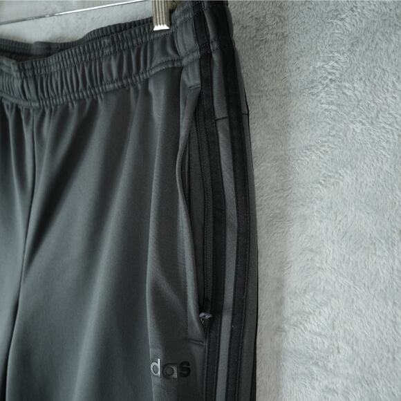 Adidas Pants Mens L 3-Stripes Tapered Gray Joggers Open Bottom Zippered Pockets - Picture 6 of 14